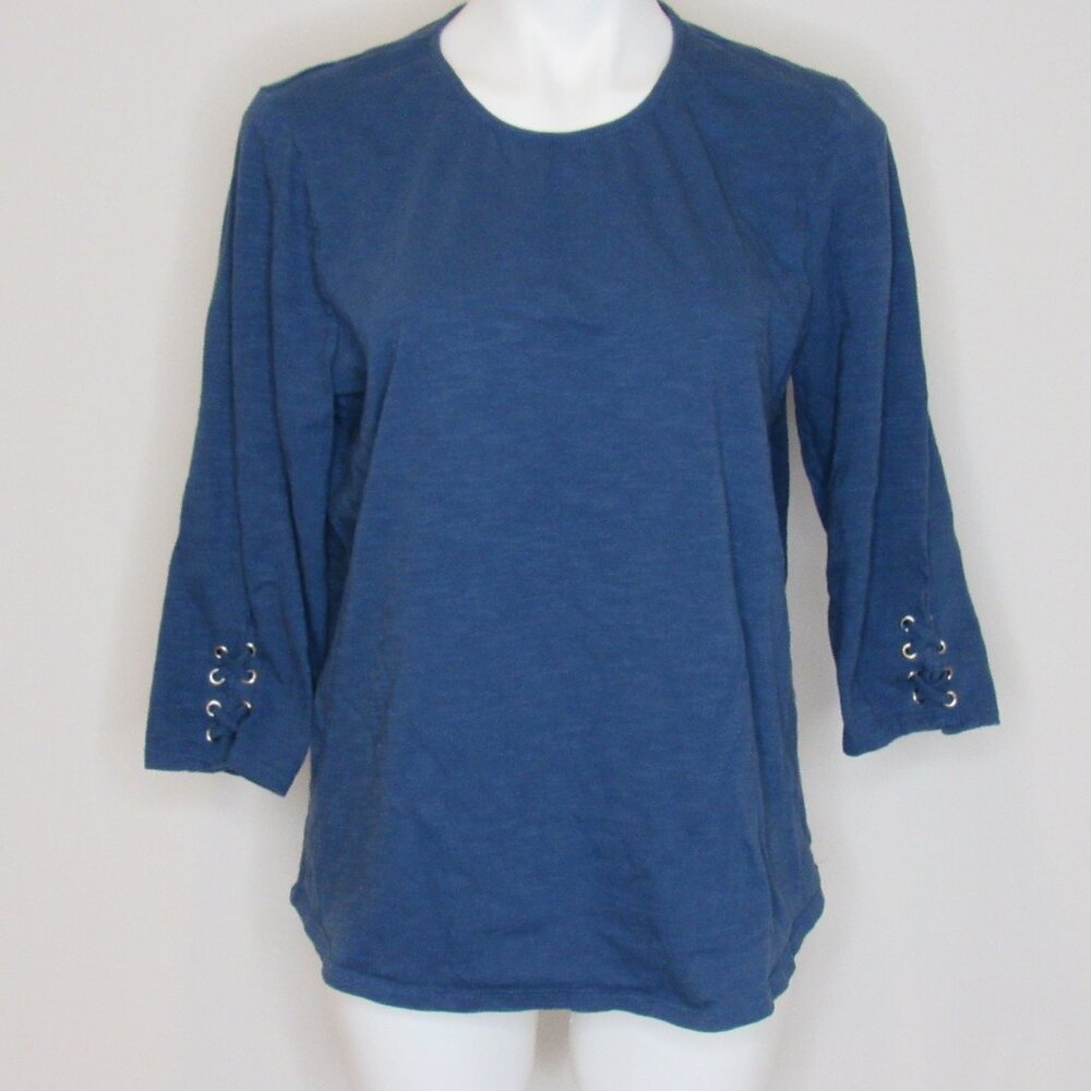 Chico's Blue 3/4 Sleeve Nautical Weave Cotton Knit Top Women's 2 = L Large 12